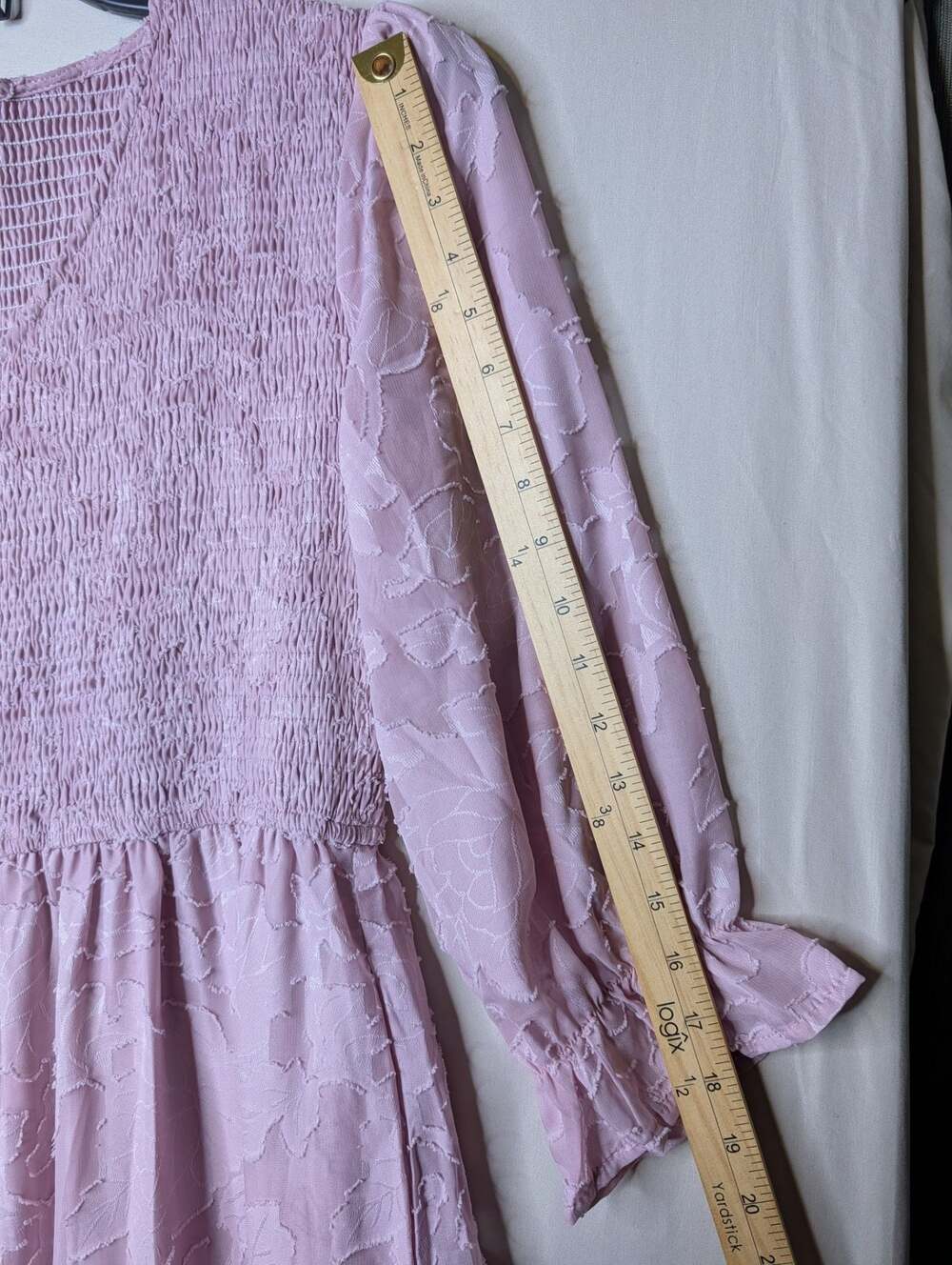 Women's V-Neck Smocked Textured Floral Midi Dress in Lavender - Picture 4 of 8